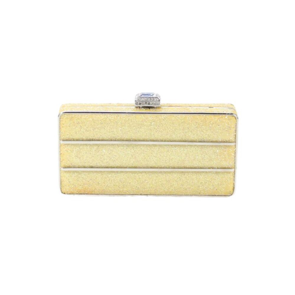 Judith Leiber Womens Framed Crystal Beaded Mini Clutch Handbag Silver Yellow